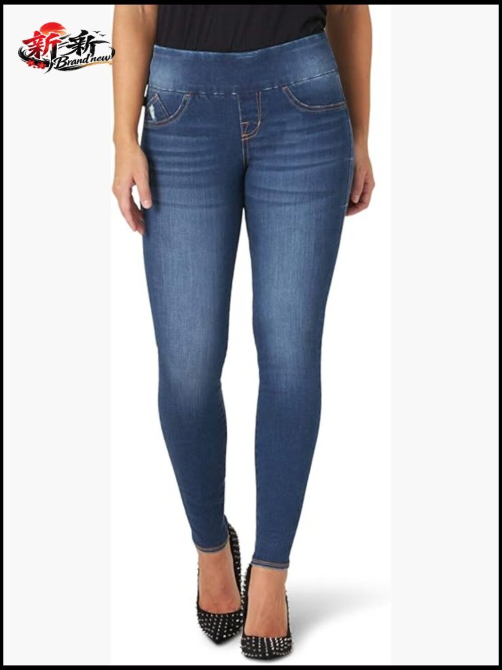 Stretch Denim Legging with Faux Pockets and Wide Waistband
